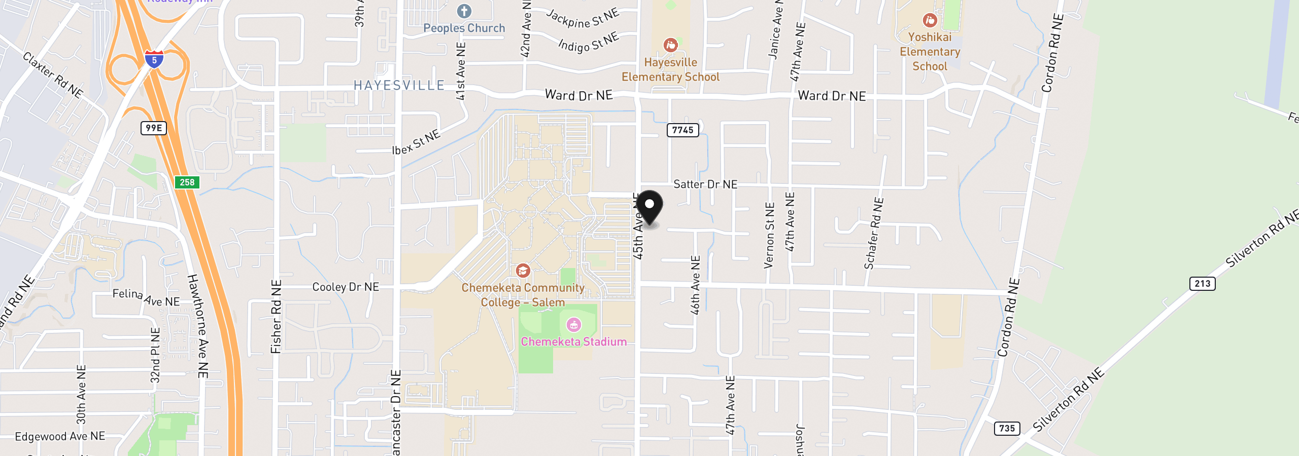 Map showing the location of 4120 45th Ave NE, Salem, OR 97305