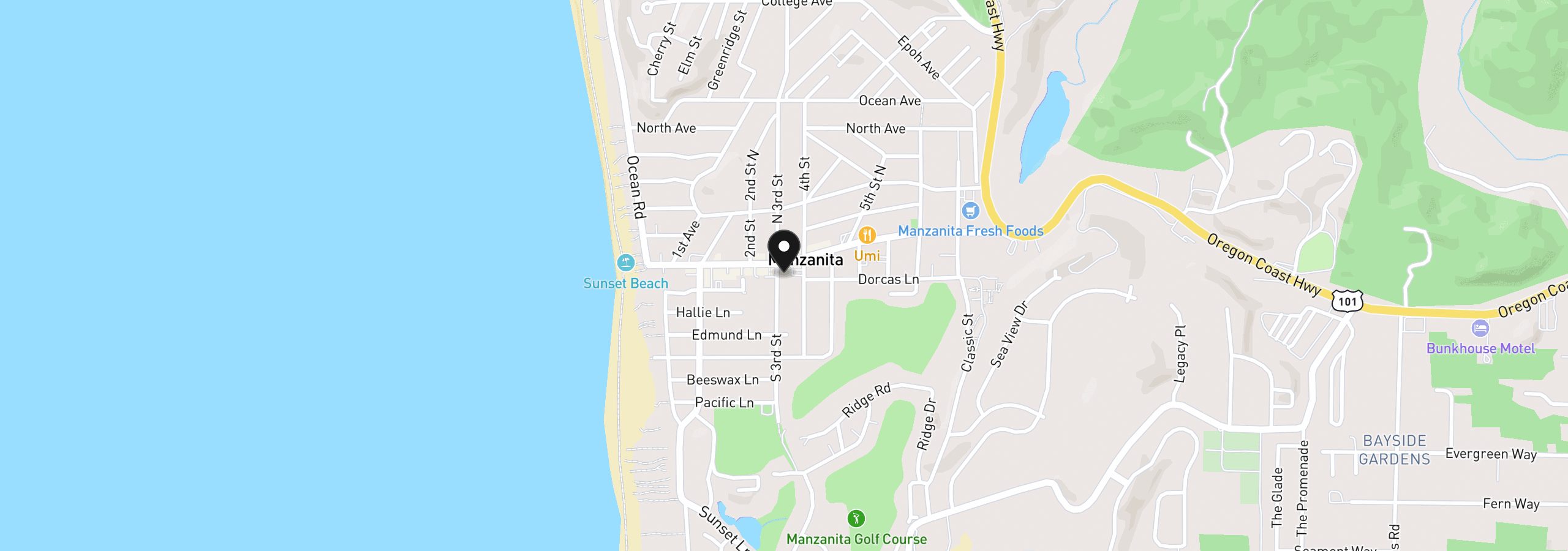 Map showing the location of 0 3rd St 6706, Manzanita, OR 97130