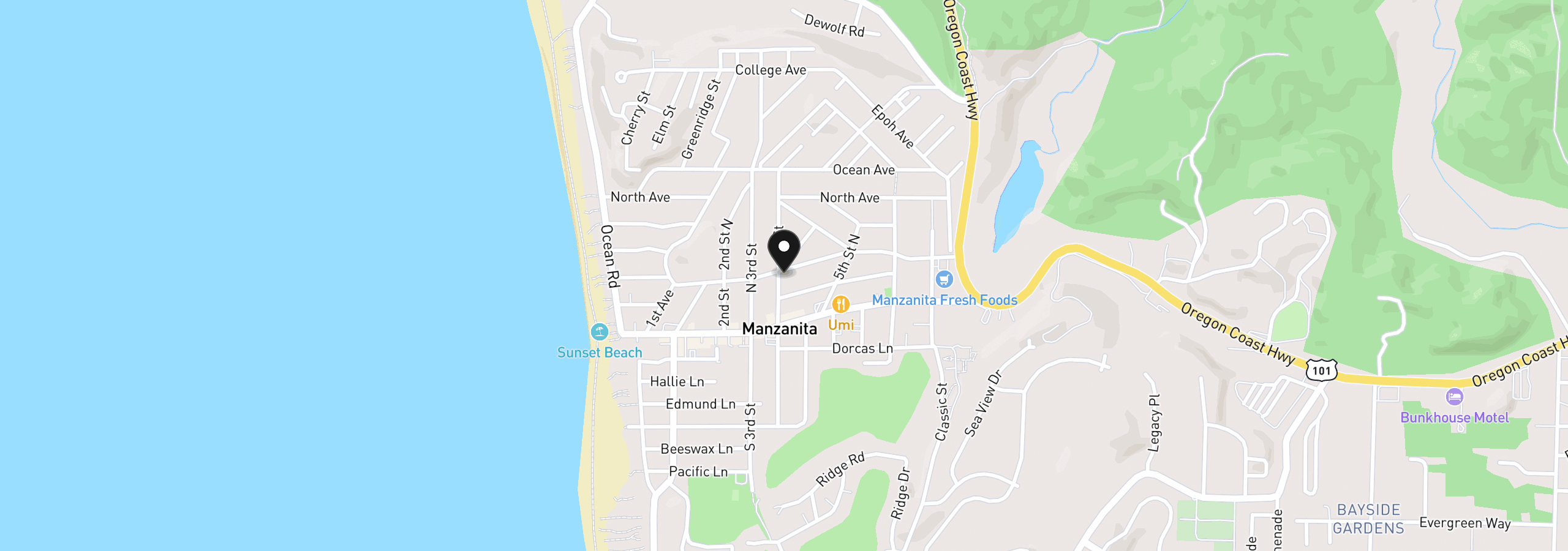 Map showing the location of 288 Fourth St, Manzanita, OR 97130