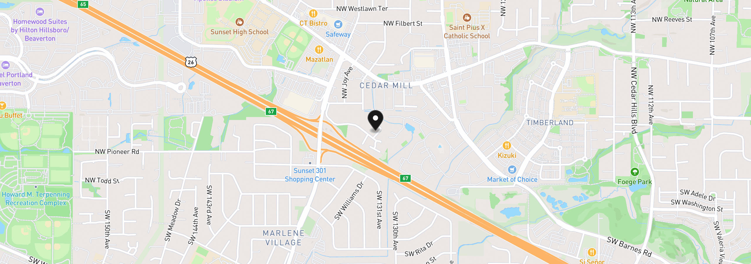 Map showing the location of 13115 NW Glenridge Dr, Portland, OR 97229
