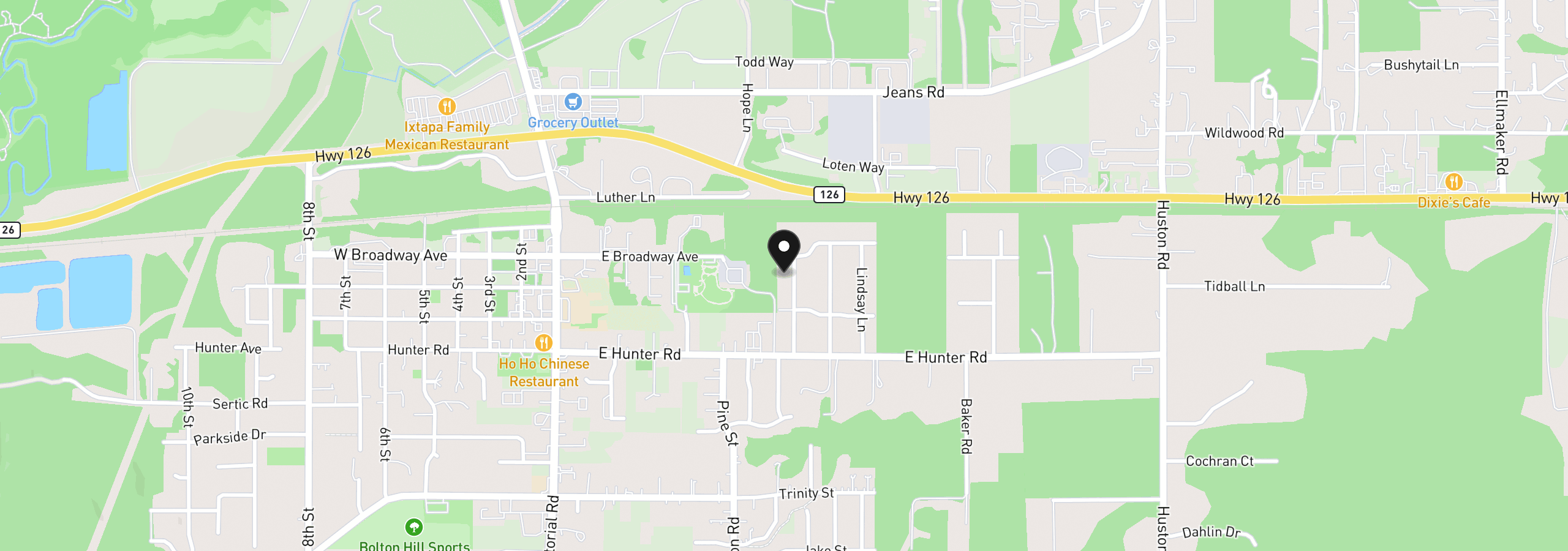 Map showing the location of 88600 Jameson Way 10, Veneta, OR 97487