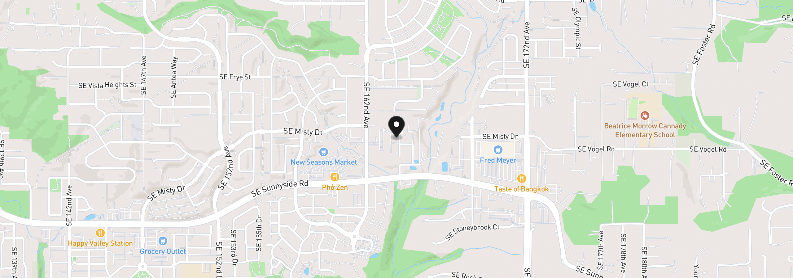 Map showing the location of 12801 SE Foxwood Ln, Happy Valley, OR 97086
