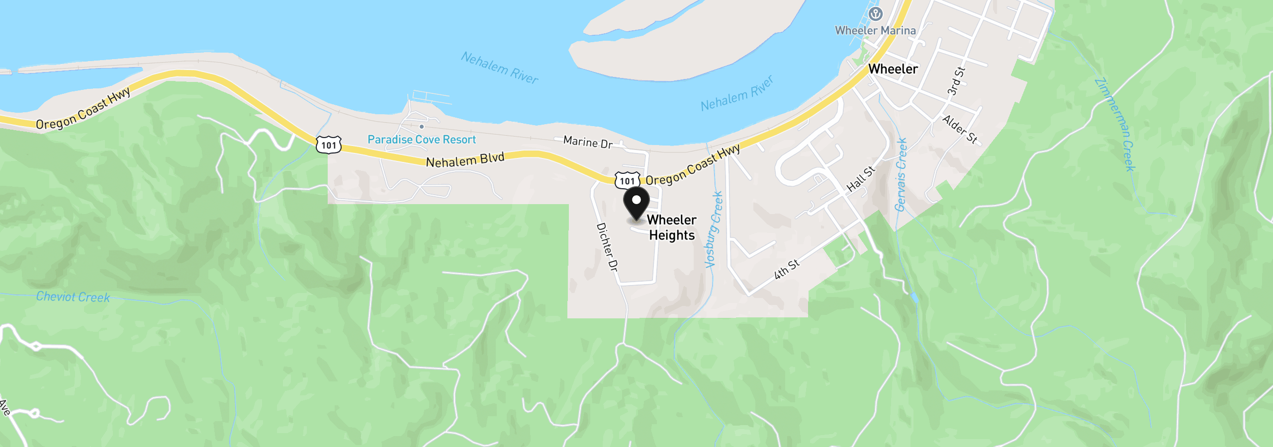 Map showing the location of 173 S 2nd St, Wheeler, OR 97147