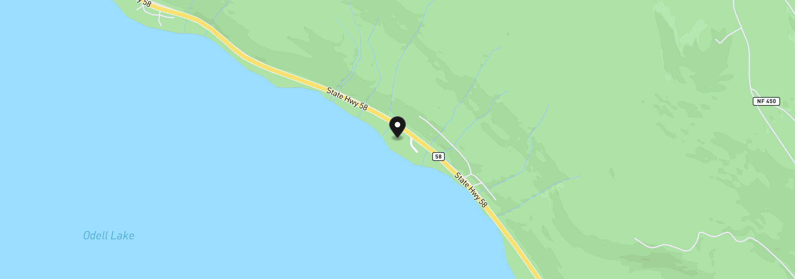 Map showing the location of 22862 Highway 58, Crescent Lake, OR 97733