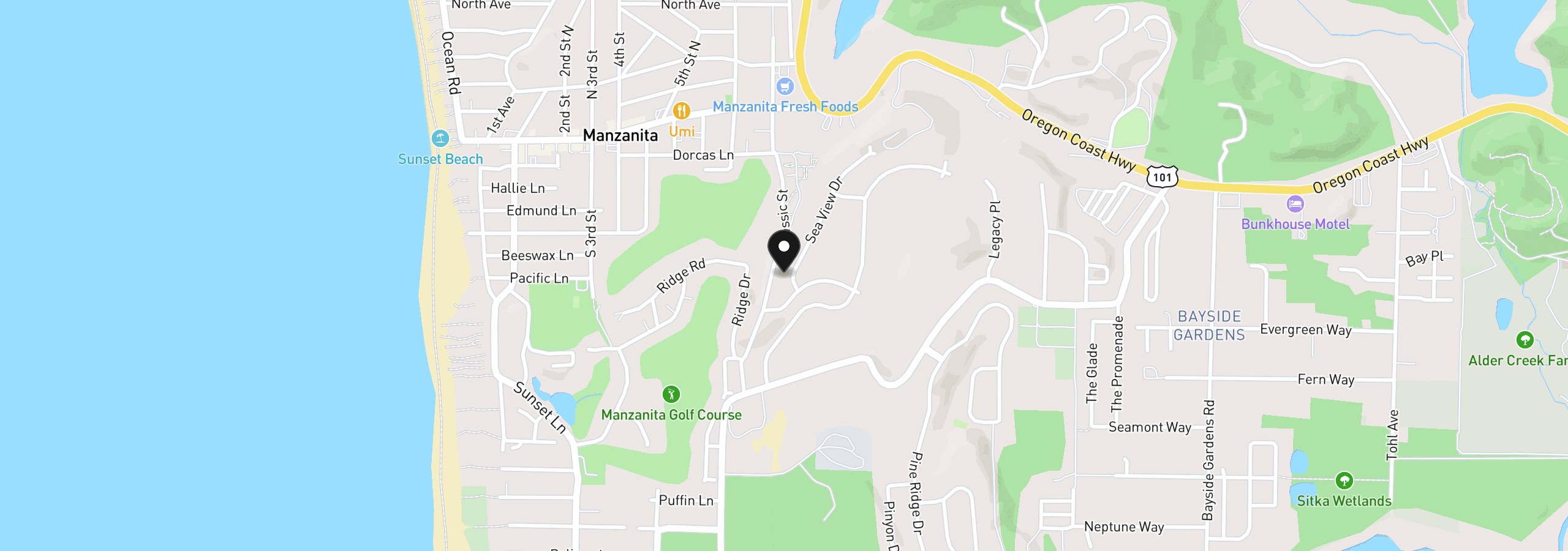 Map showing the location of 575 Sea View Dr, Manzanita, OR 97130