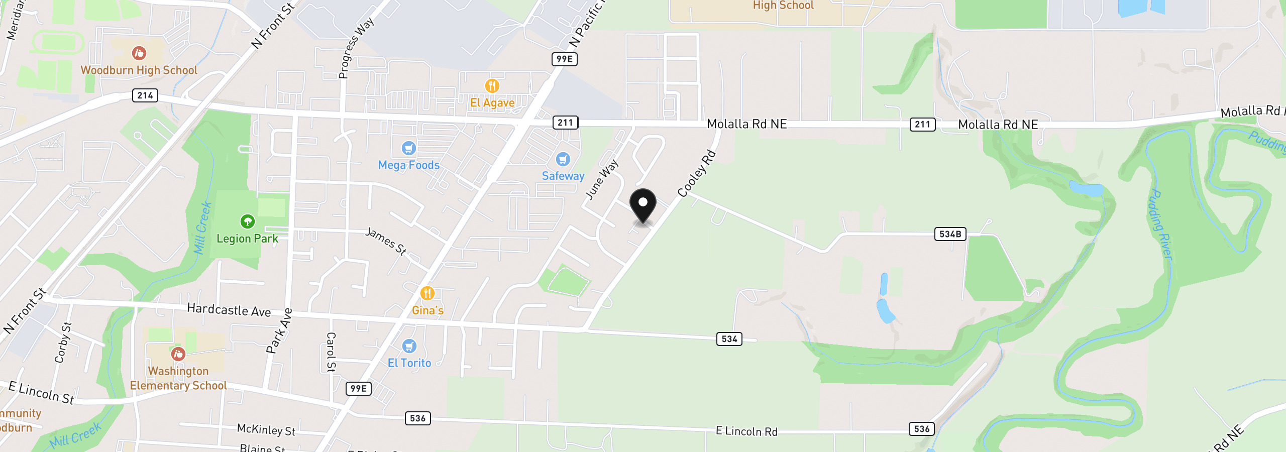 Map showing the location of 1493 -1499 Barn Ct, Woodburn, OR 97071