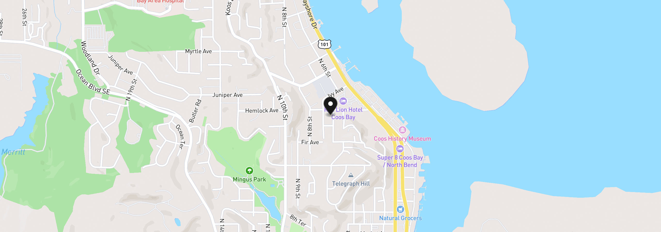 Map showing the location of 0 7th Ct, Coos Bay, OR 97420