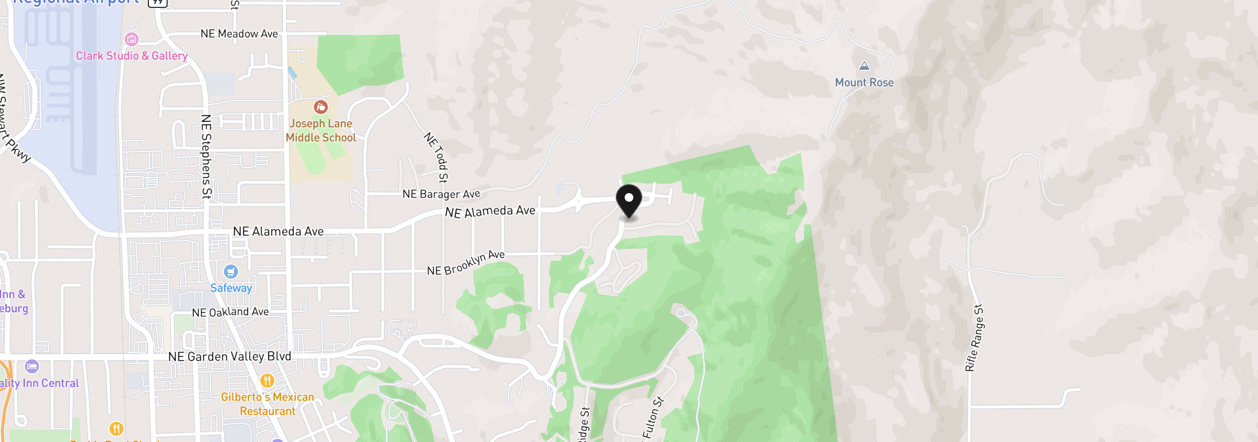 Map showing the location of 1710 NE Reagan Dr, Roseburg, OR 97470