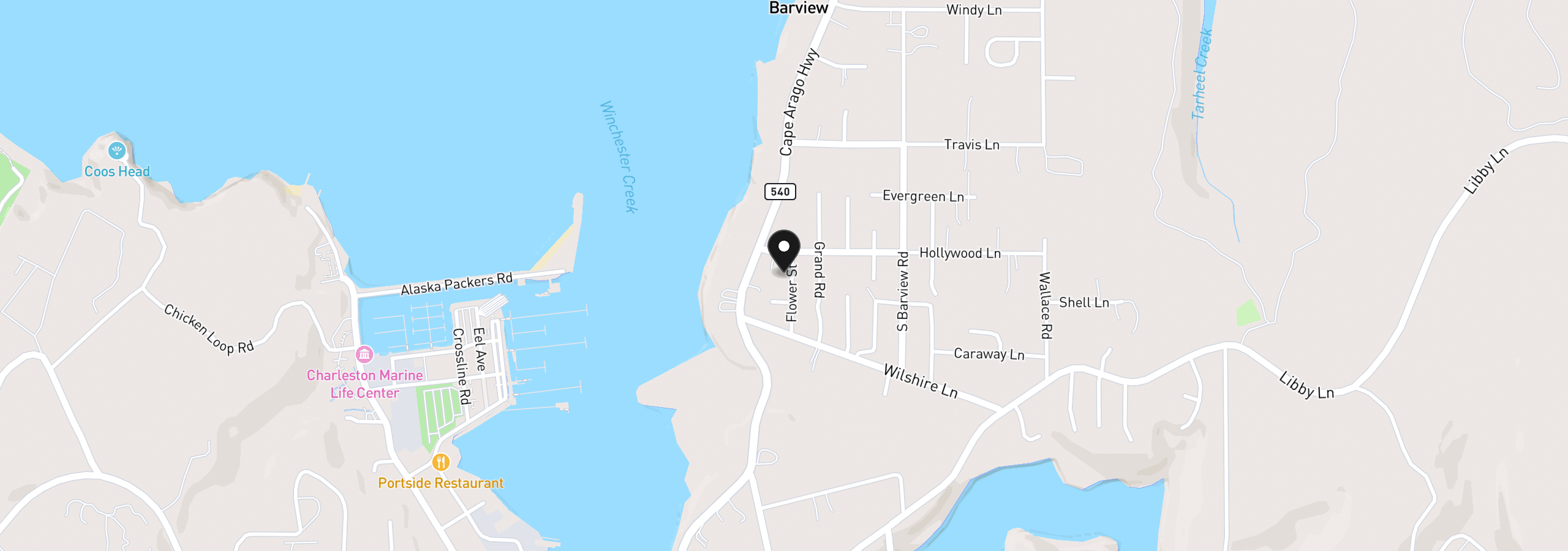 Map showing the location of 63574 Flower Rd, Coos Bay, OR 97420