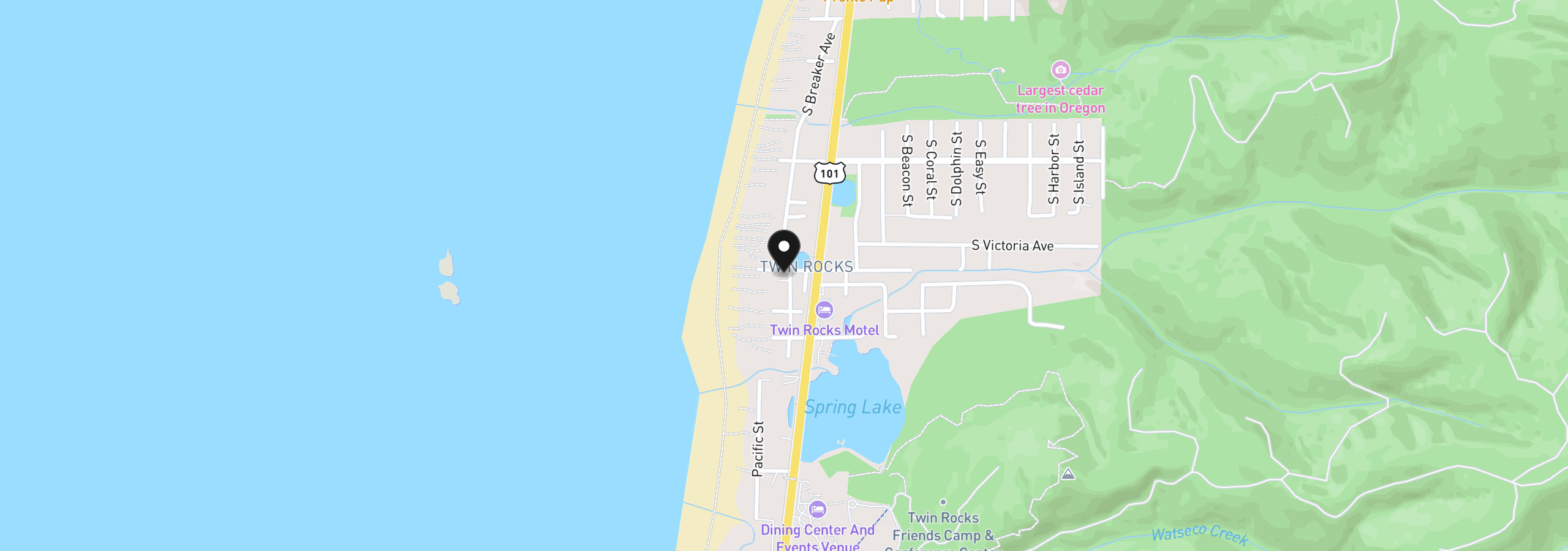 Map showing the location of 7965 S Minnehaha St, Rockaway Beach, OR 97136