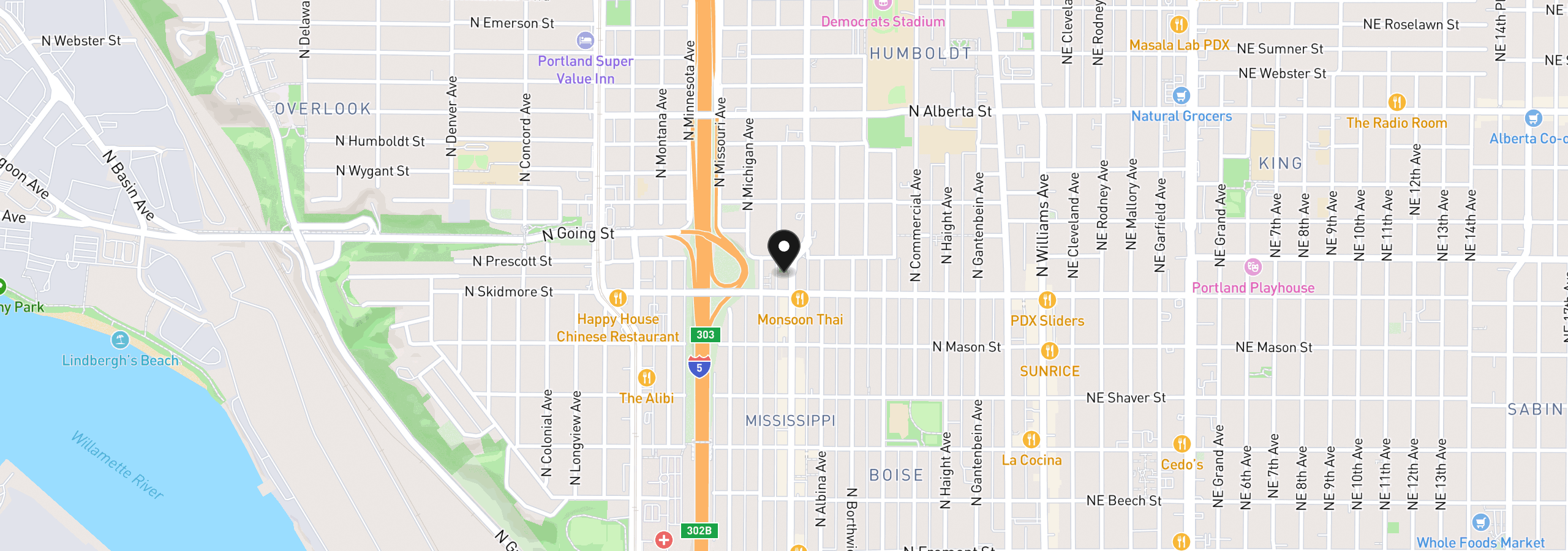 Map showing the location of 4325 N Mississippi Ave 6, Portland, OR 97217