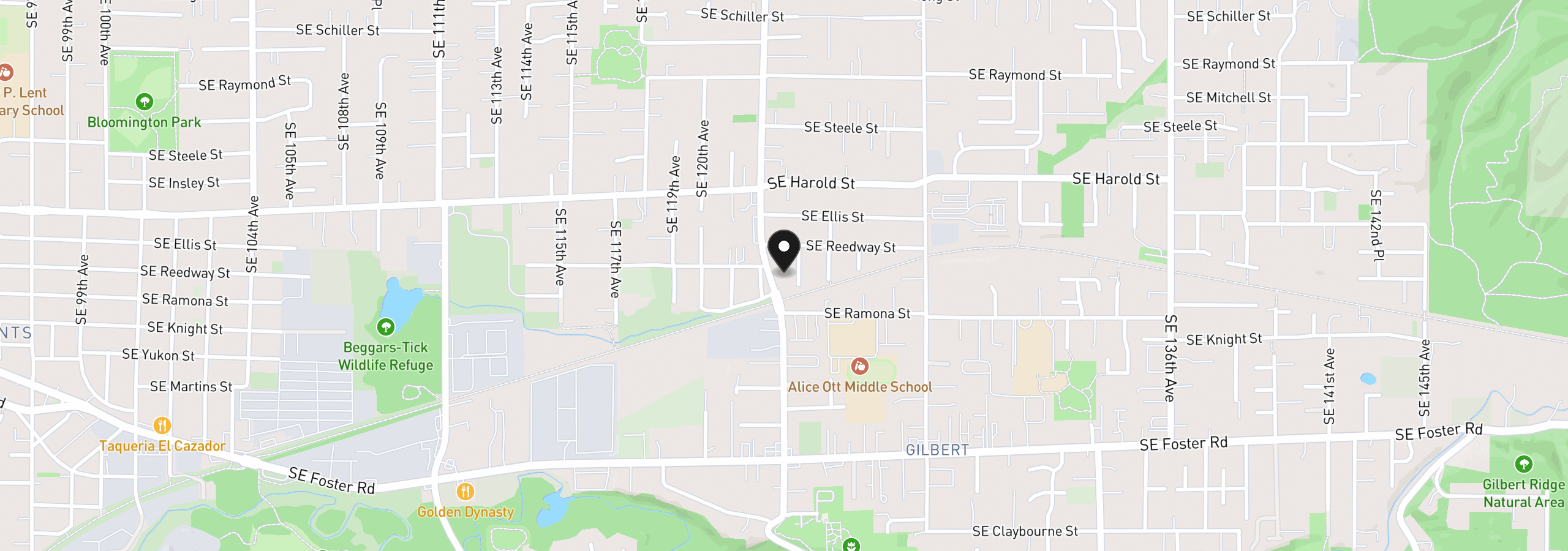Map showing the location of 5716 SE 122nd Ave, Portland, OR 97236