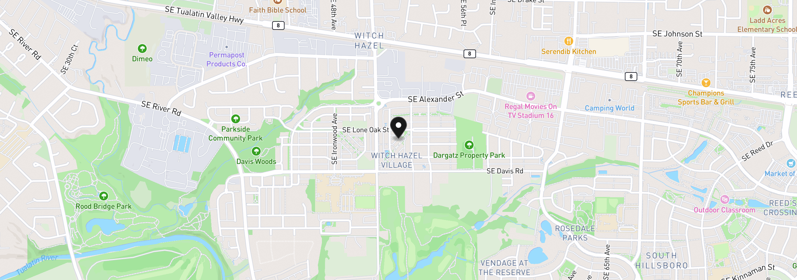 Map showing the location of 3350 SE Hammock Ln, Hillsboro, OR 97123