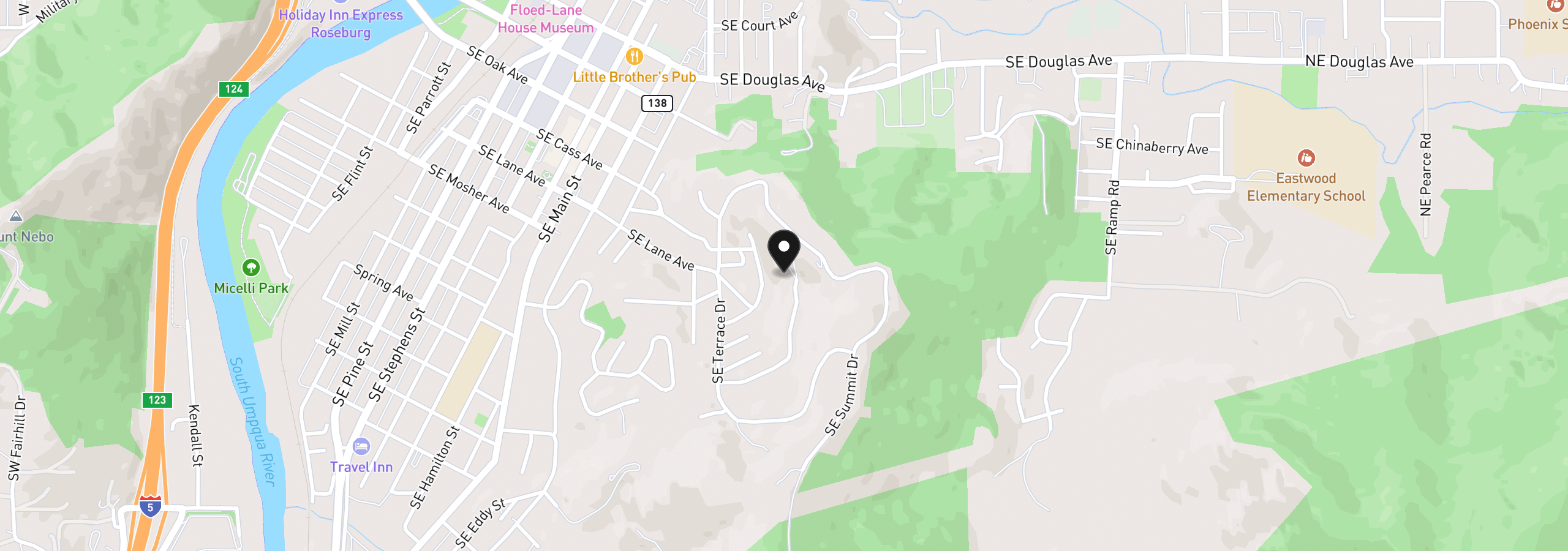 Map showing the location of 1397 SE Laurel Ct, Roseburg, OR 97470