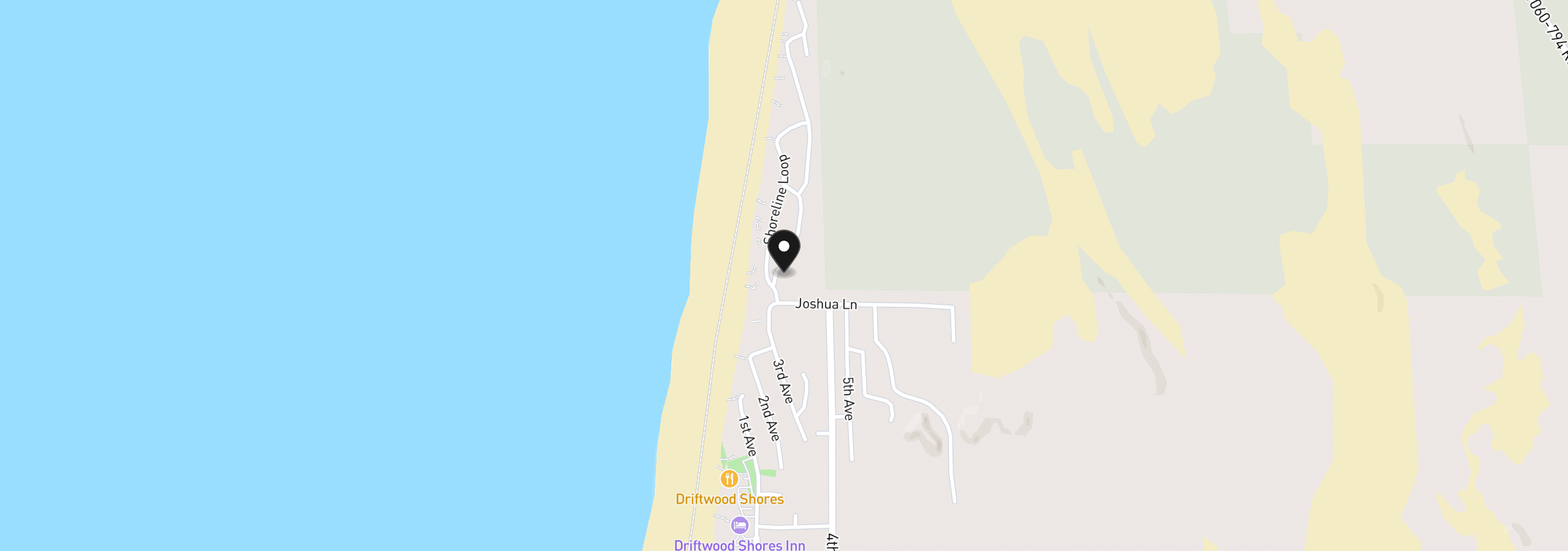 Map showing the location of 0 Shoreline Dr 121, Florence, OR 97439
