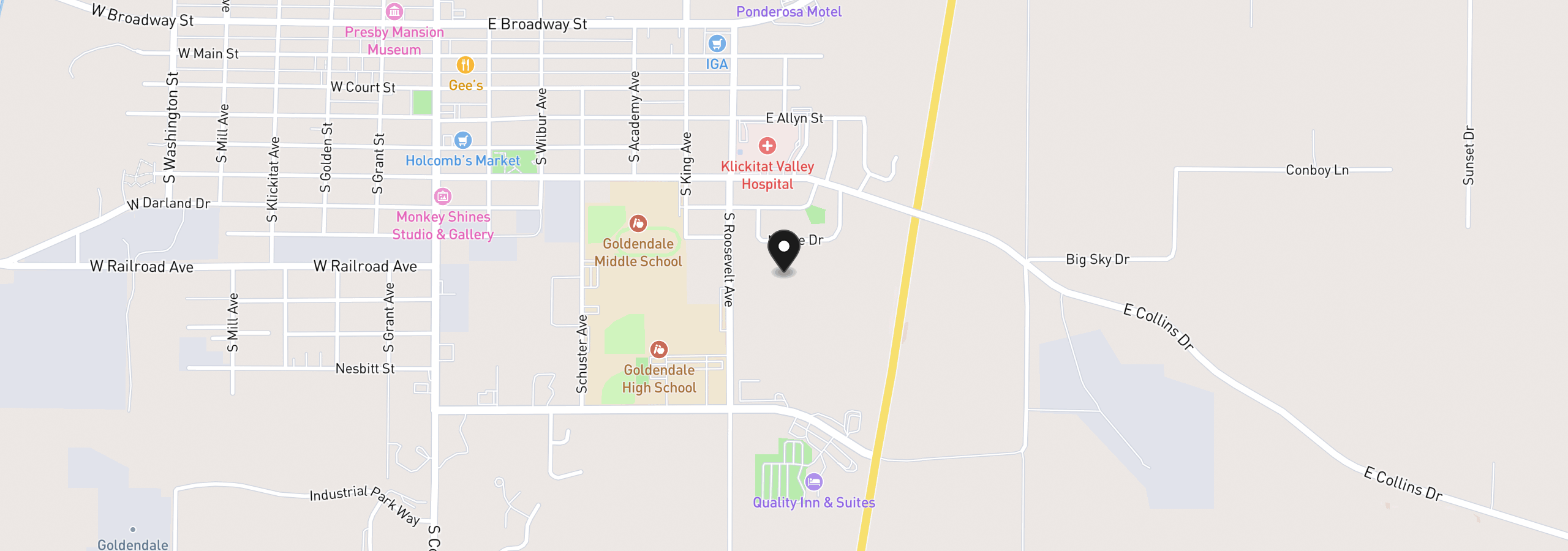 Map showing the location of 820 S Roosevelt St, Goldendale, Wa 98620