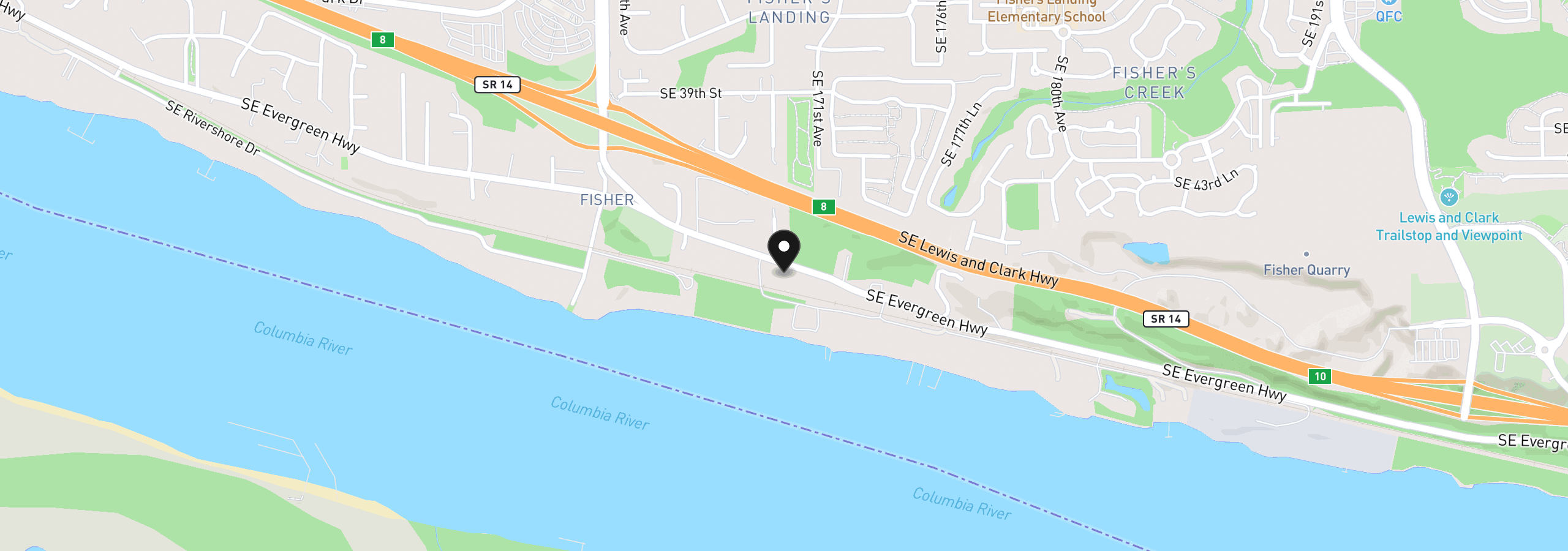 Map showing the location of 16911 SE Evergreen Hwy, Vancouver, Wa 98683