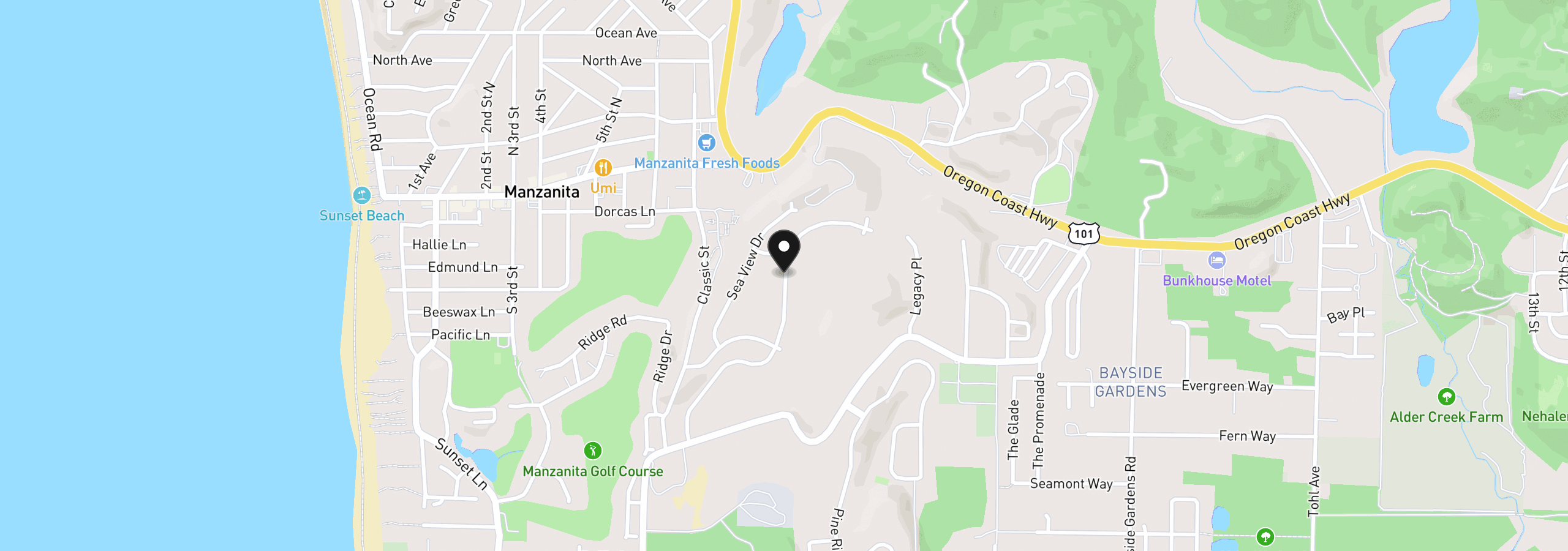 Map showing the location of 517 Meadows Dr, Manzanita, OR 97130
