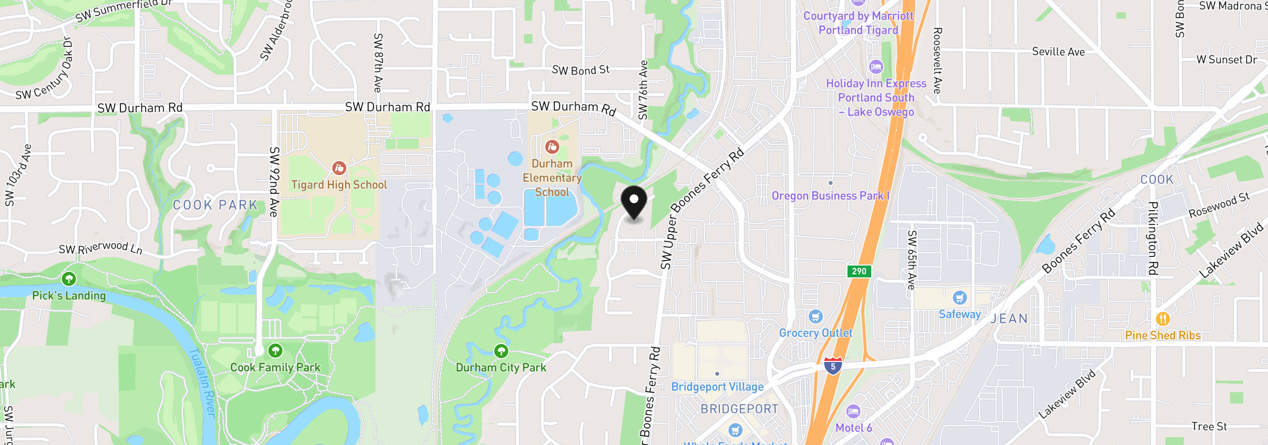 Map showing the location of 16491 SW Cambridge Ln, Durham, OR 97224
