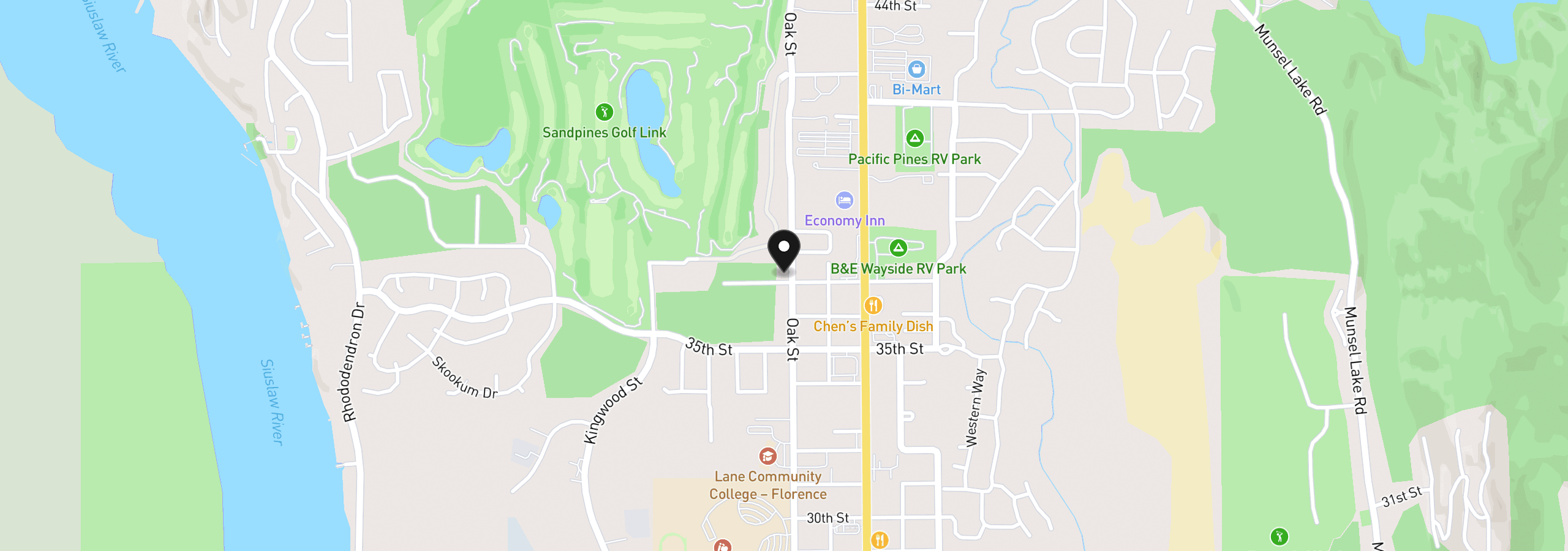 Map showing the location of 1591 37th St, Florence, OR 97439