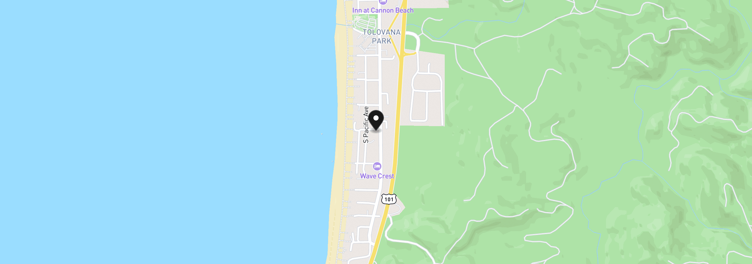 Map showing the location of 123 W Orford St, Cannon Beach, OR 97110