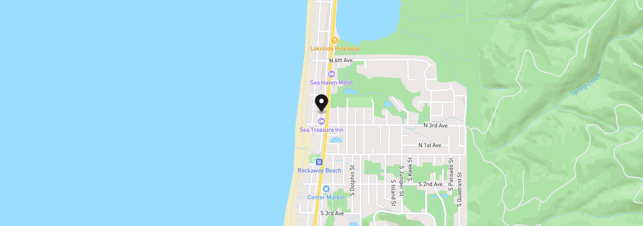 Map showing the location of 329 N Miller St, Rockaway Beach, OR 97136