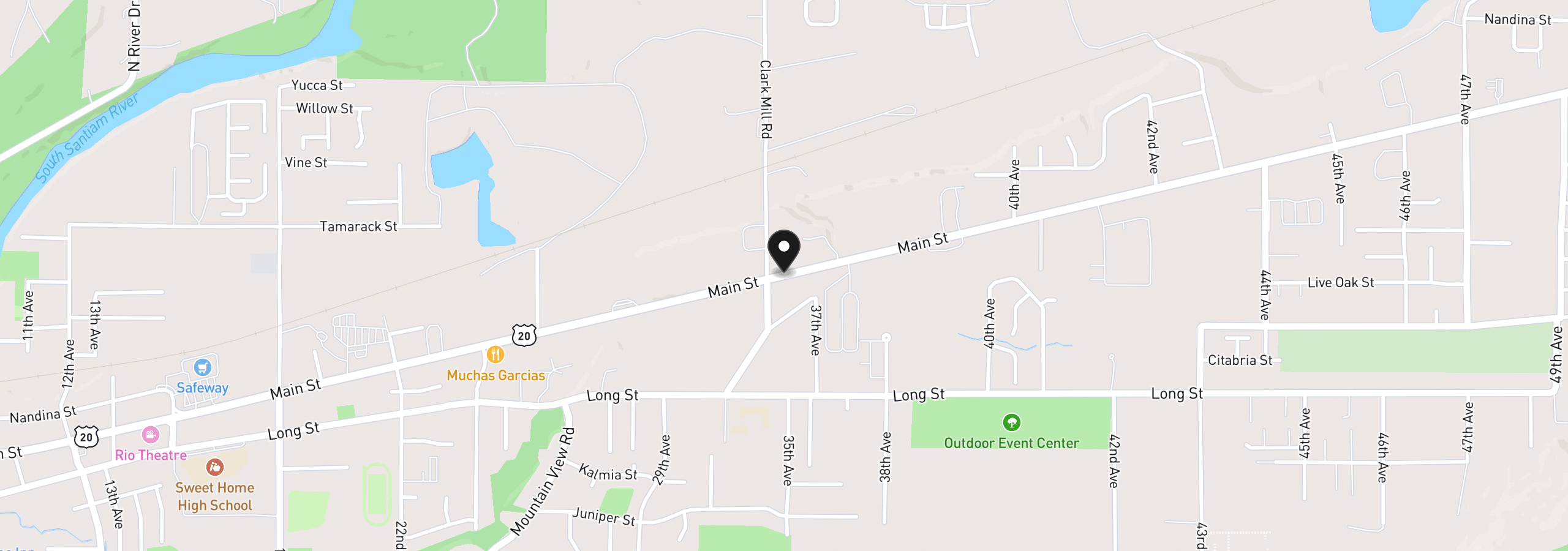 Map showing the location of Hwy 20 Lot 3000, Sweet Home, OR 97386