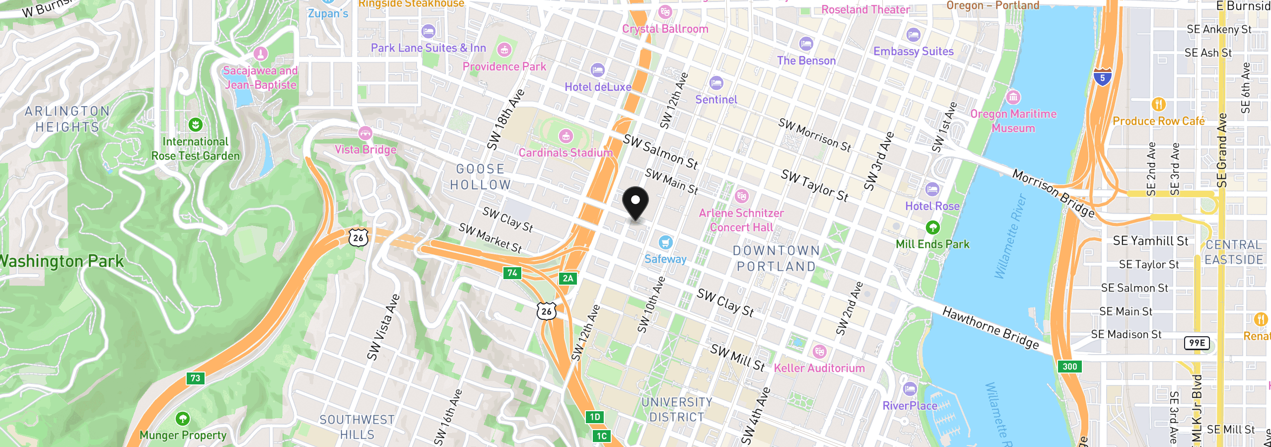 Map showing the location of 1134 SW Jefferson St 309, Portland, OR 97201