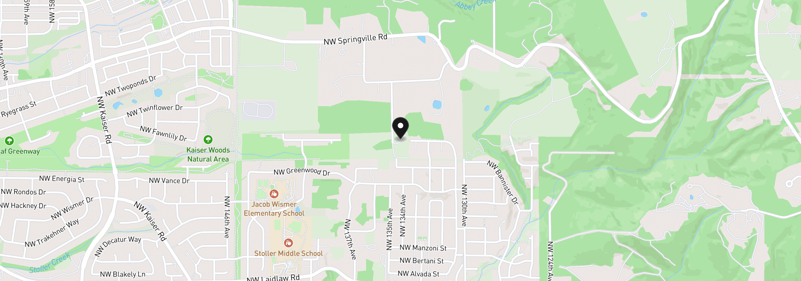 Map showing the location of 13450 NW Springville Ln, Portland, OR 97229