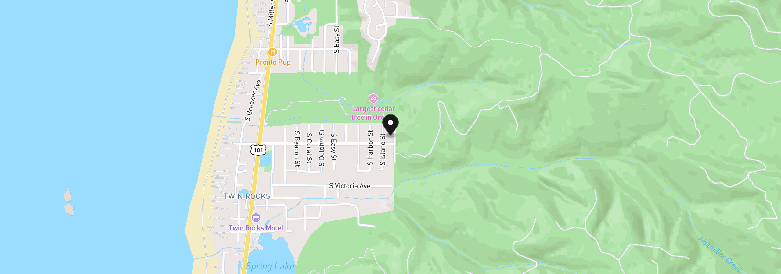 Map showing the location of 973 S Juniper St, Rockaway Beach, OR 97136