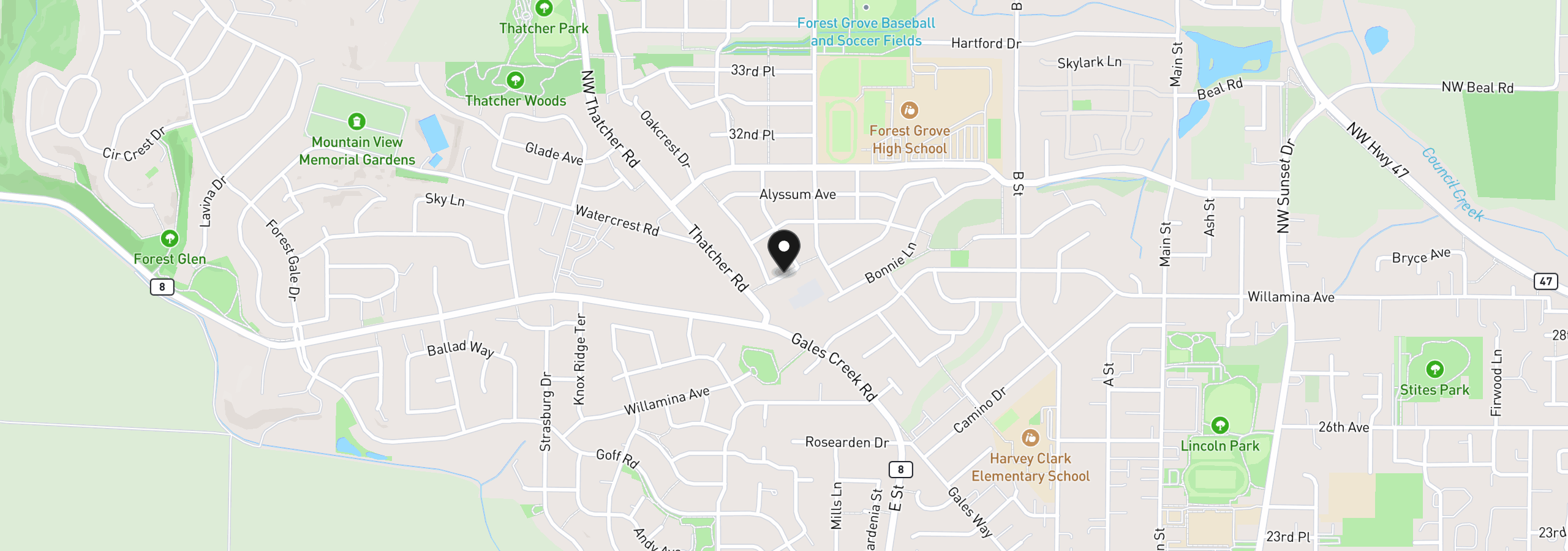 Map showing the location of C St Lot #1, Forest Grove, OR 97116