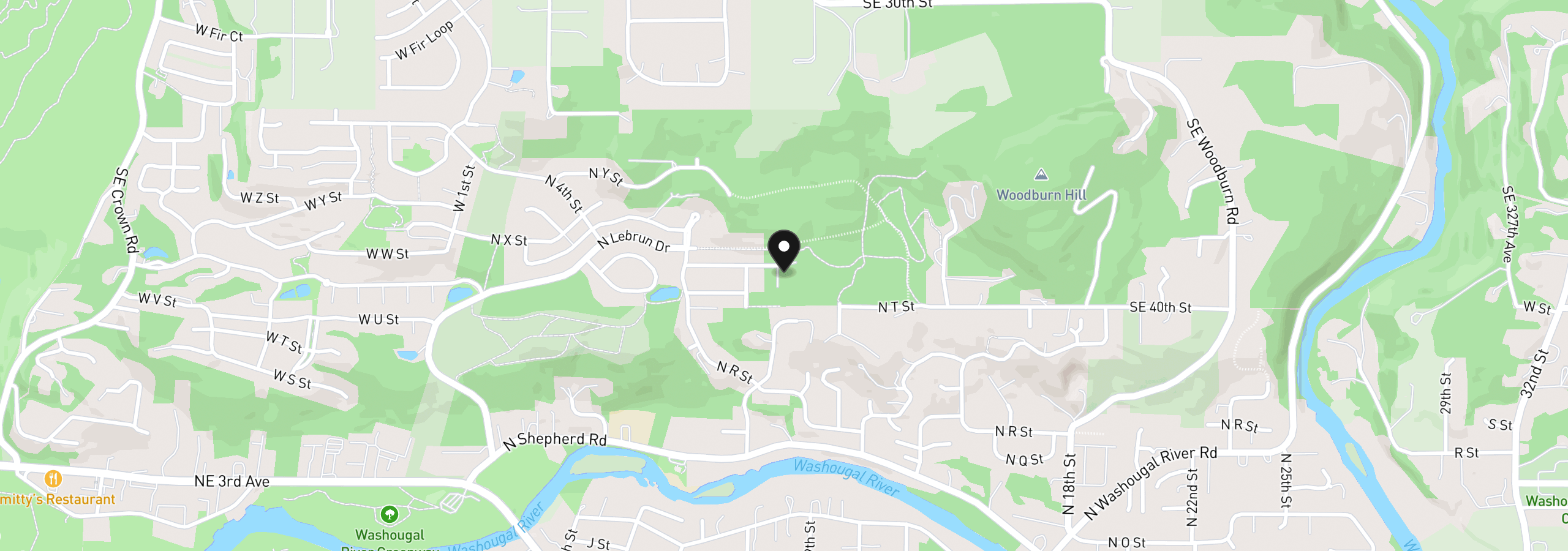 Map showing the location of 780 N V St, Washougal, Wa 98671