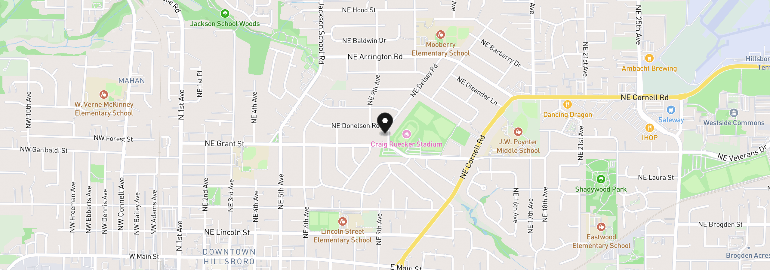 Map showing the location of NE Delsey, Hillsboro, OR 97123