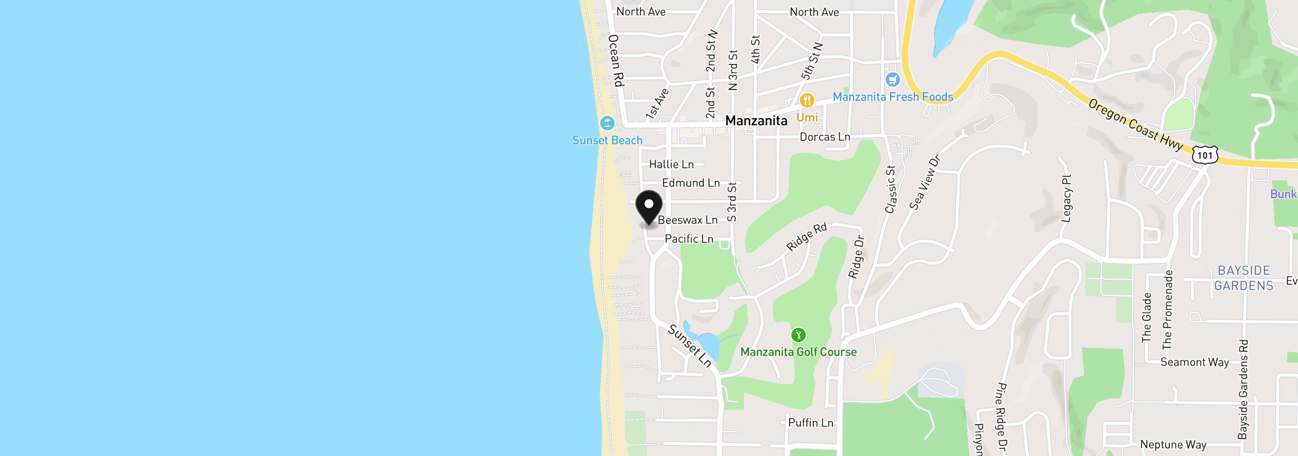 Map showing the location of 650 Beach St, Manzanita, OR 97130