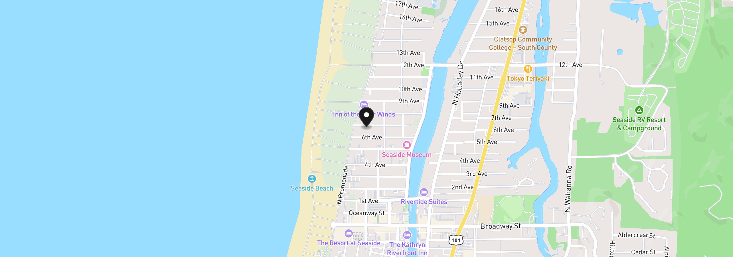Map showing the location of 111 7th Ave, Seaside, OR 97138