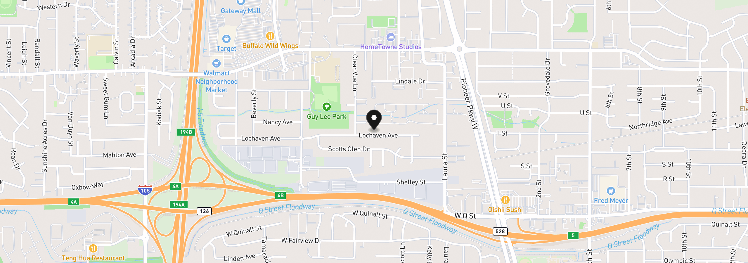 Map showing the location of 550 Lochaven Ave, Springfield, OR 97477