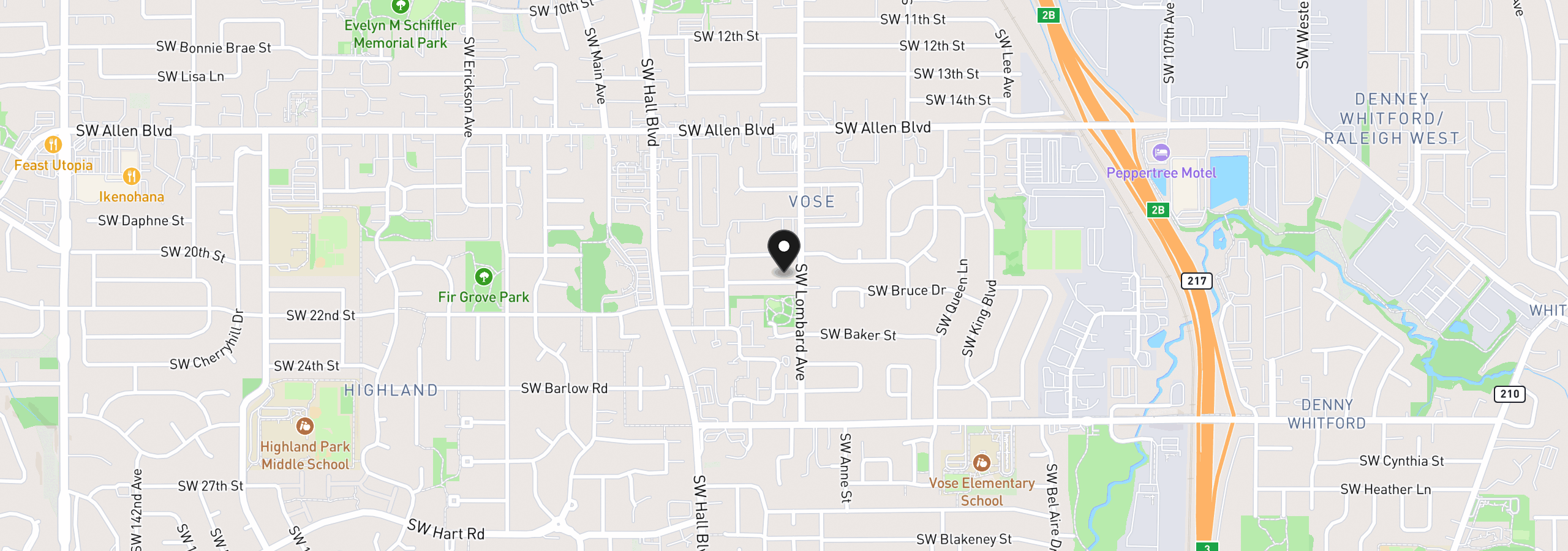 Map showing the location of 12055 SW Bruce Ln, Beaverton, OR 97008