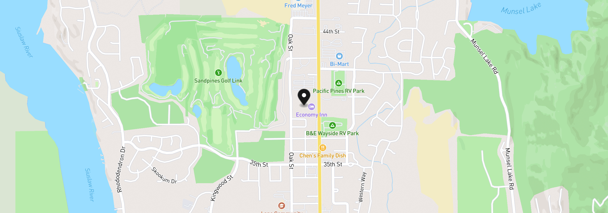 Map showing the location of 1585 37th St, Florence, OR 97439