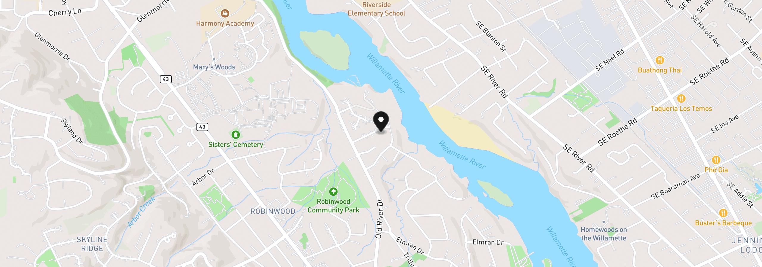 Map showing the location of 3446 Fernvilla Dr, West Linn, OR 97068