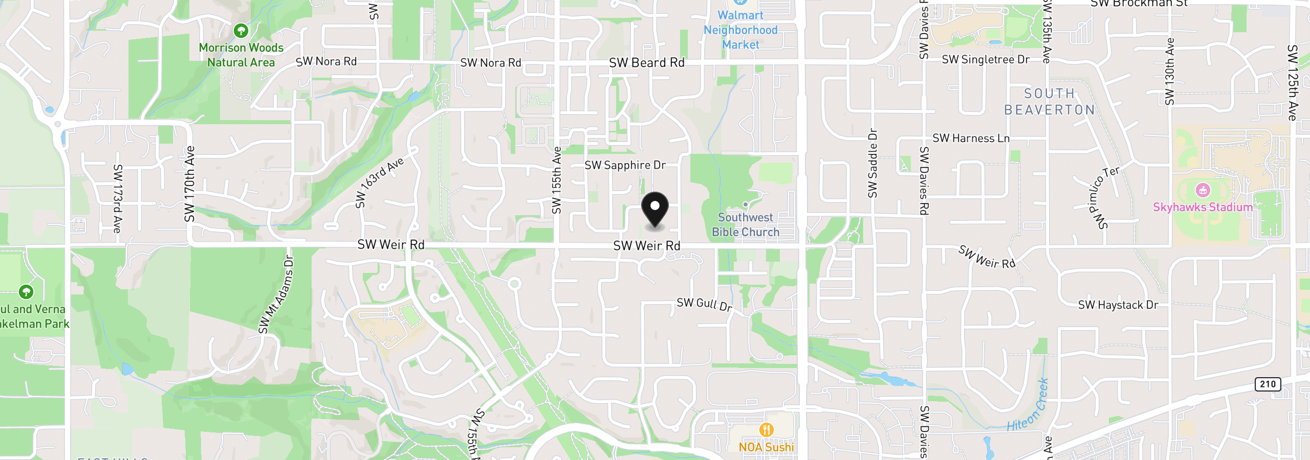 Map showing the location of 15095 SW Weir Rd, Beaverton, OR 97007
