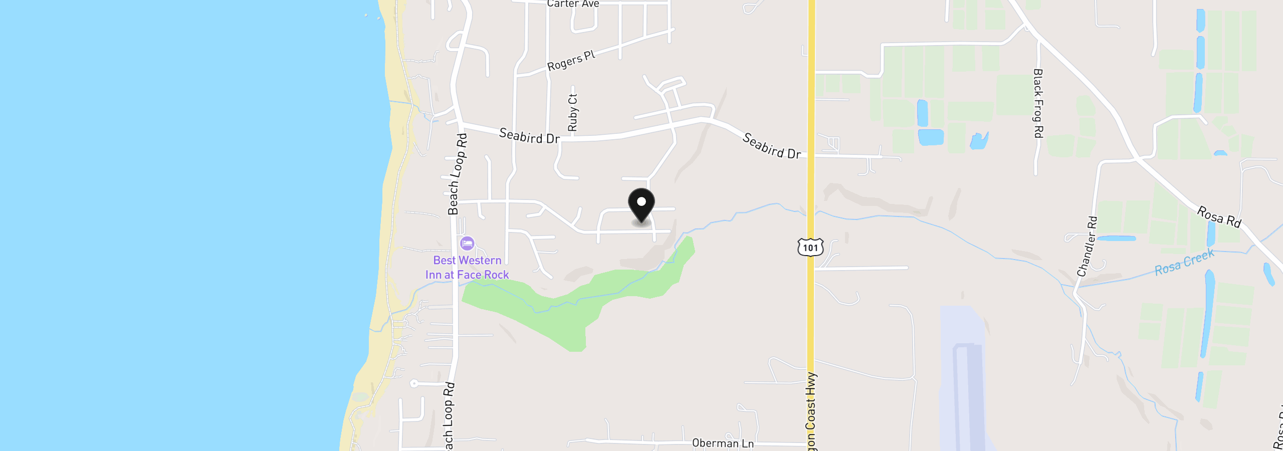 Map showing the location of 728 Seacrest Dr, Bandon, OR 97411