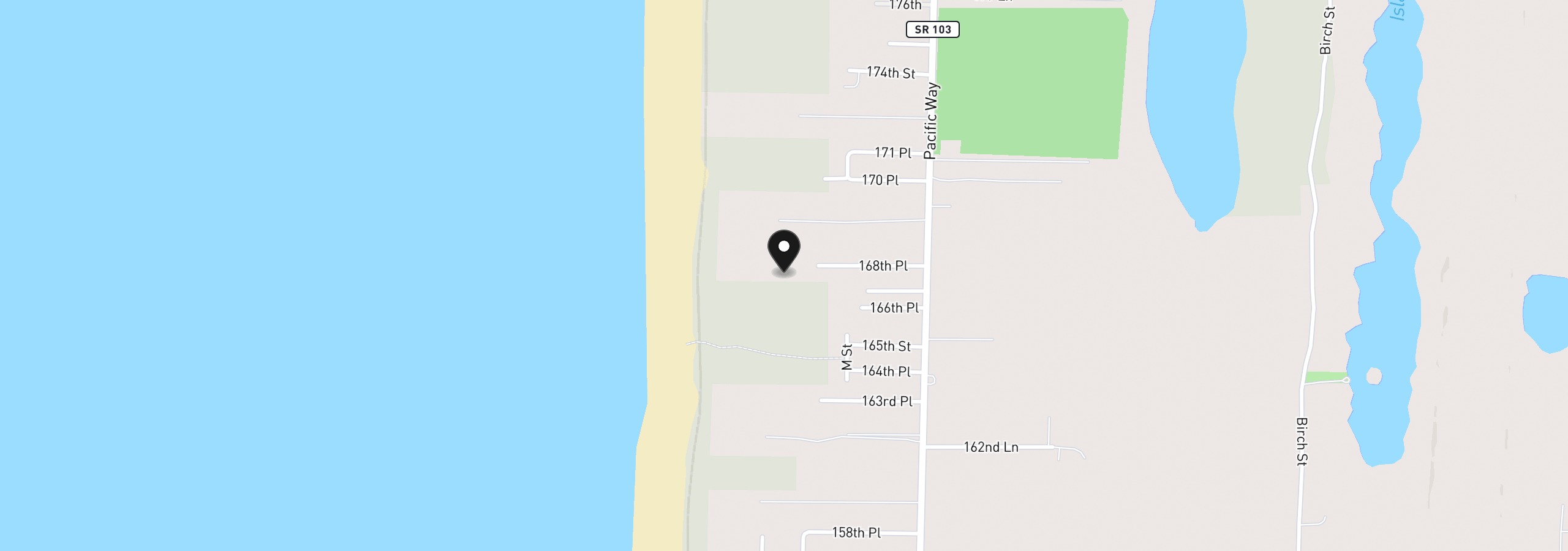 Map showing the location of 1106 168th Pl, Long Beach, Wa 98631