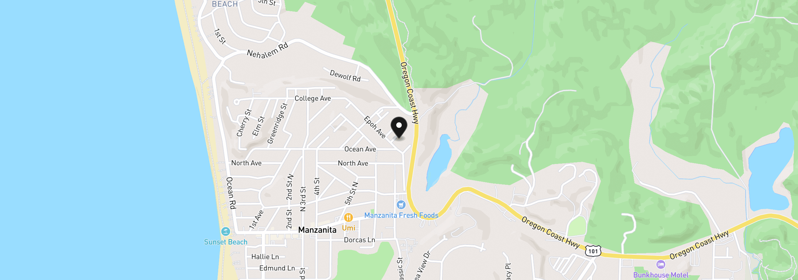 Map showing the location of 19th St 1603, Manzanita, OR 97130