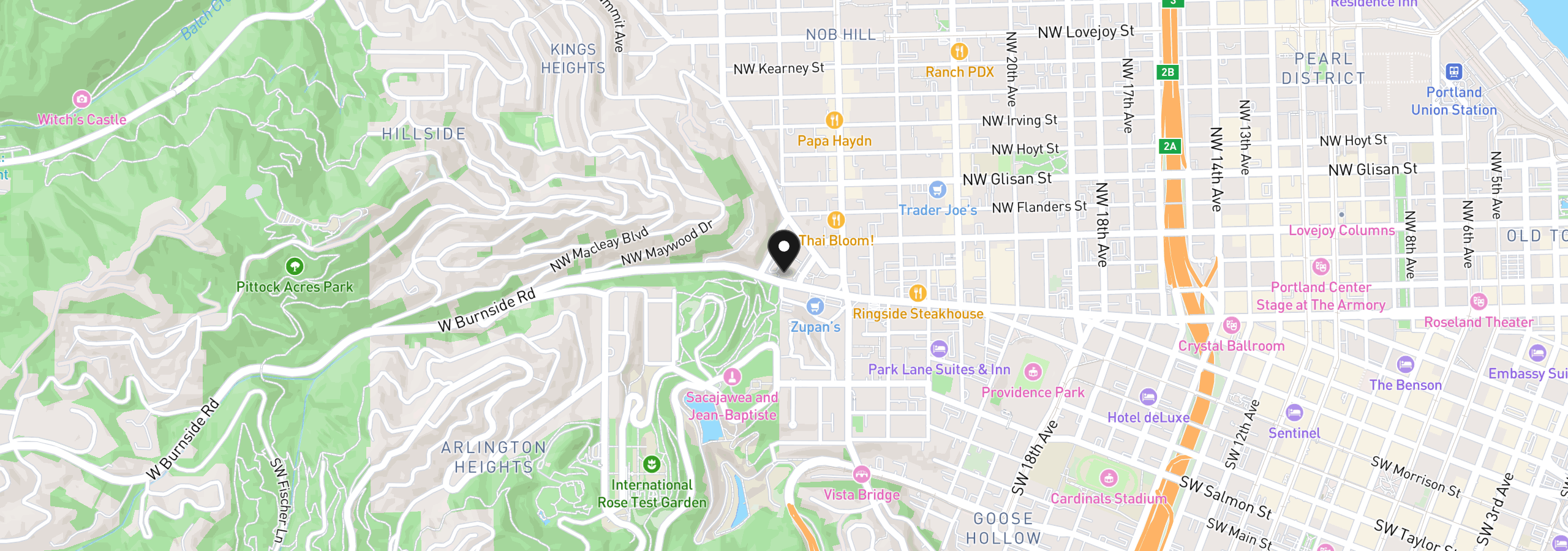Map showing the location of 6605 W Burnside St 128, Portland, OR 97210