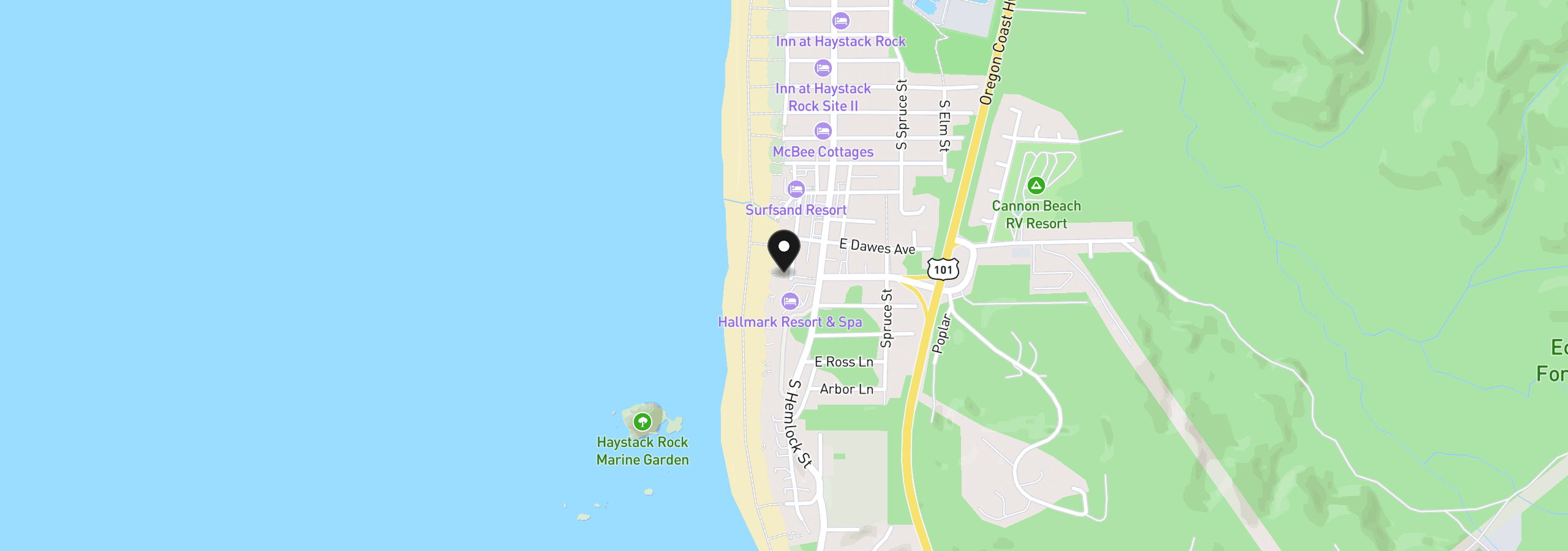 Map showing the location of 1388 Pacific Ave, Cannon Beach, OR 97110
