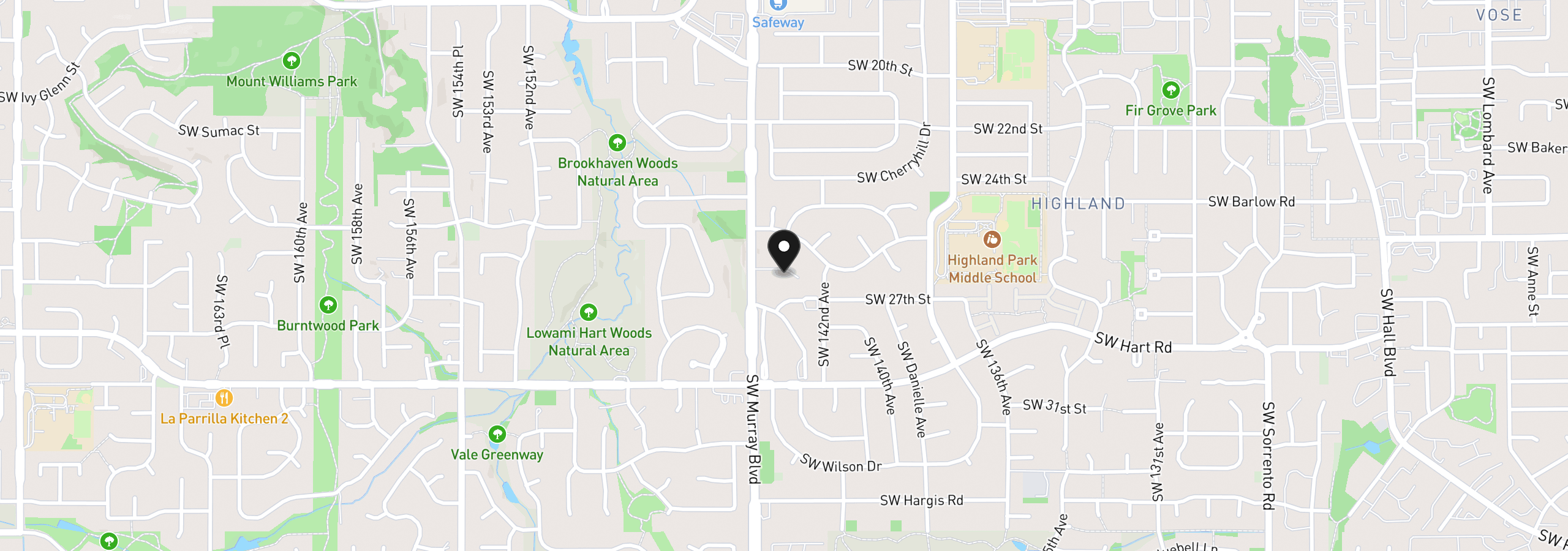 Map showing the location of 7144 SW Murray Blvd, Beaverton, OR 97008