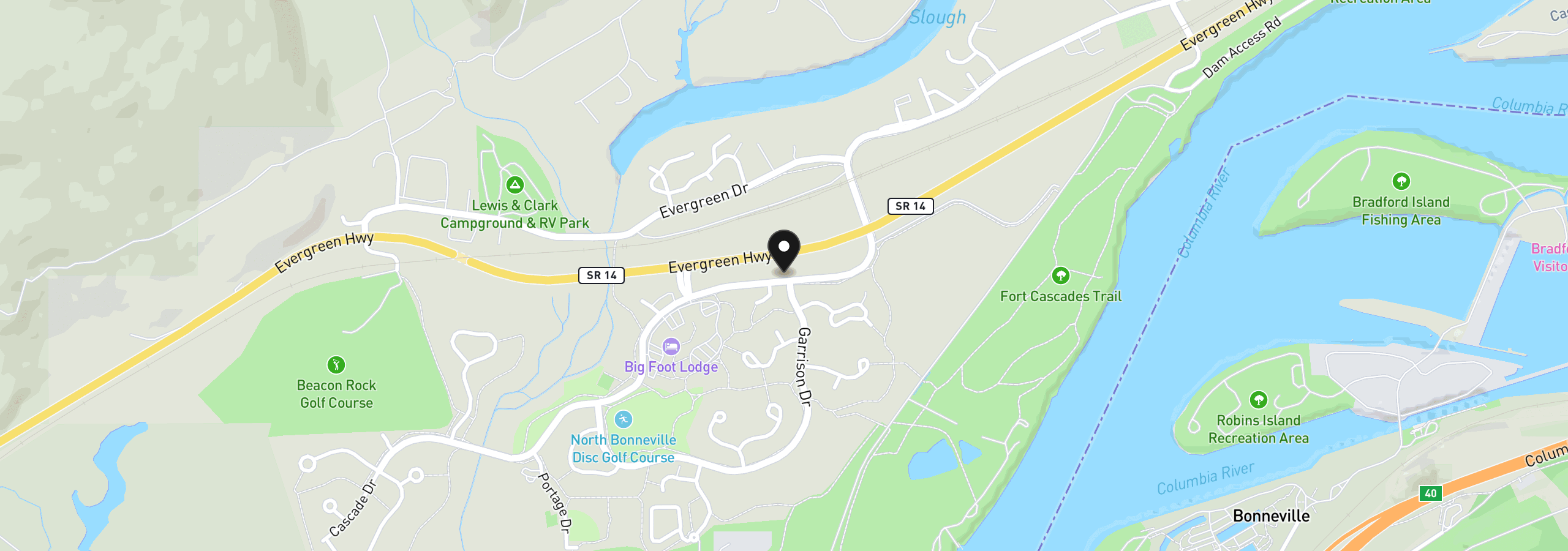 Map showing the location of 93 E Cascade Dr, North Bonneville, Wa 98639