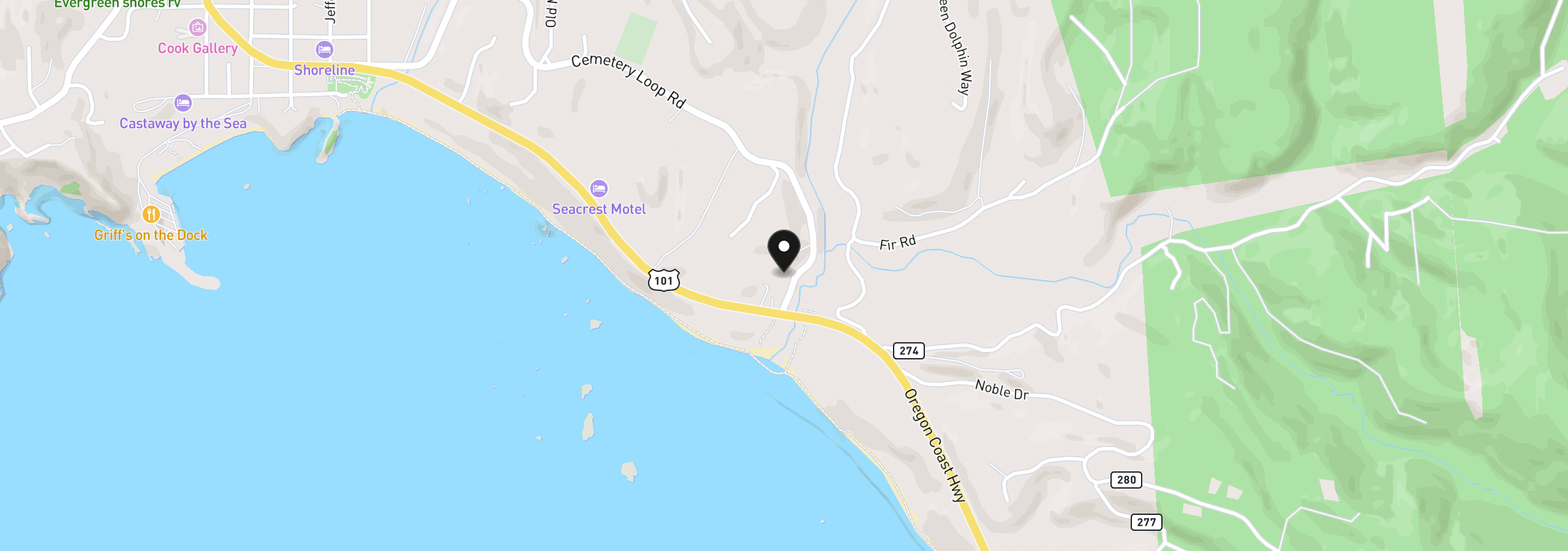 Map showing the location of 41565 Highway 101, Port Orford, OR 97465