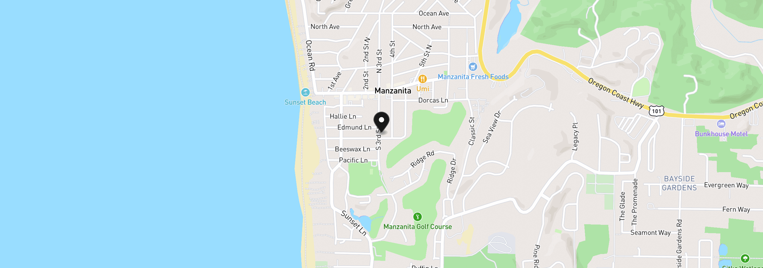 Map showing the location of 420 3rd St, Manzanita, OR 97130
