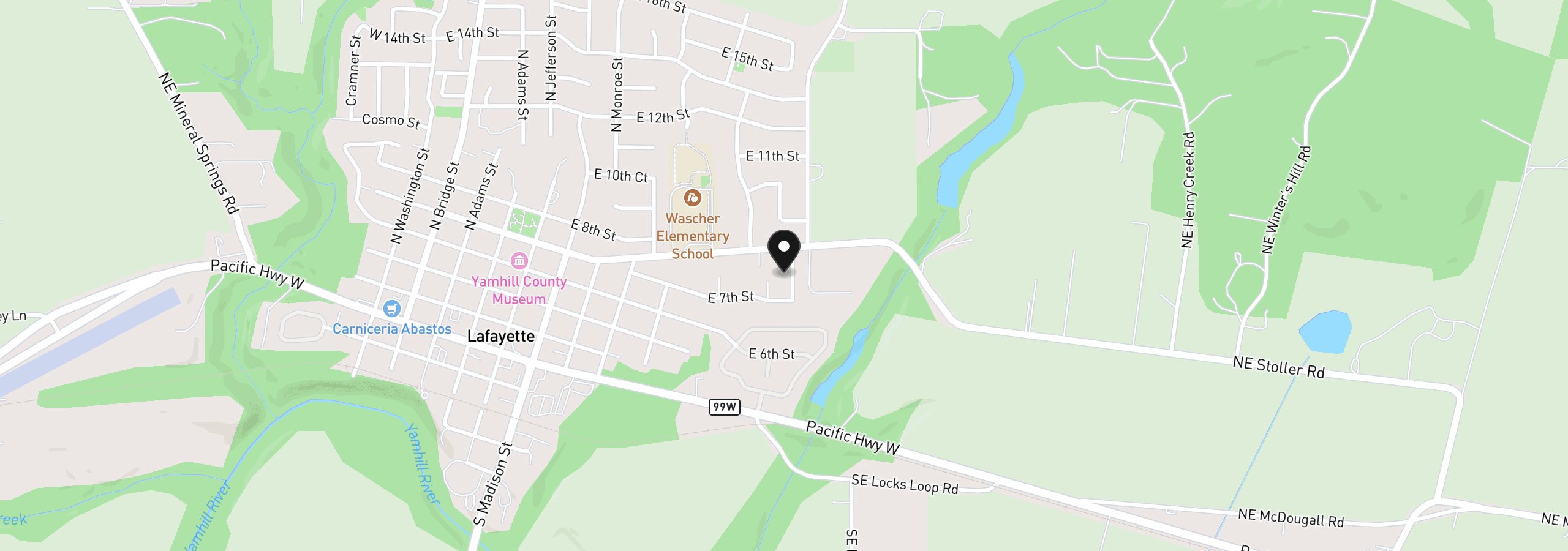 Map showing the location of 731 N Lincoln St, Lafayette, OR 97127